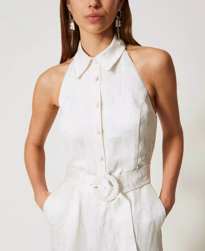 Long Jacquard Satin Jumpsuit-TWINSET-Tocca Finita