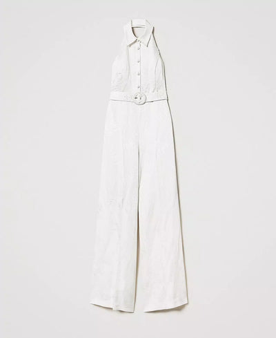 Long Jacquard Satin Jumpsuit-TWINSET-Tocca Finita