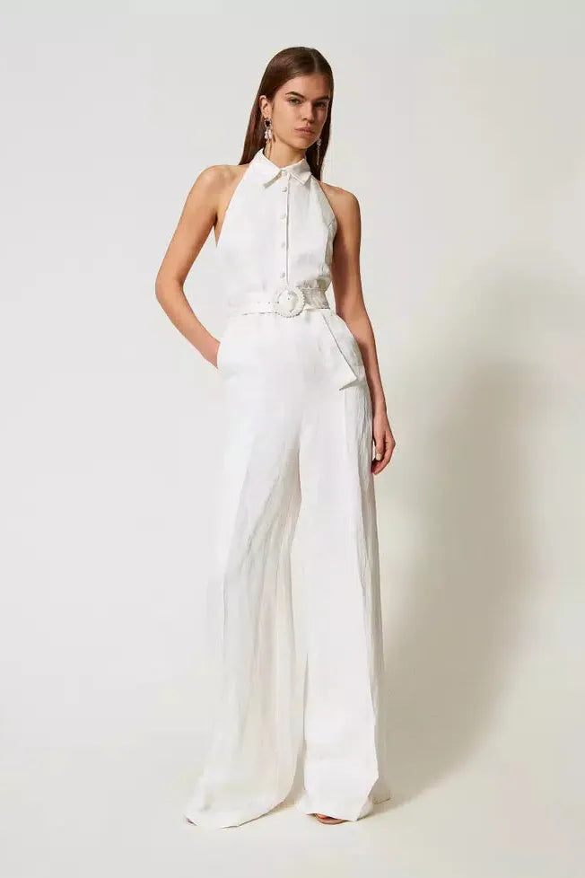 Long Jacquard Satin Jumpsuit-TWINSET-Tocca Finita