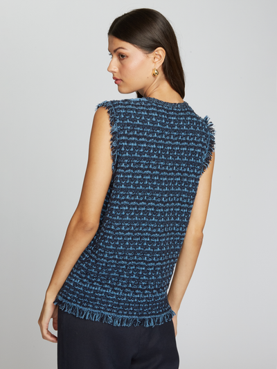 Long Tweed Fringe Vest Navy Blue Combo-Autumn Cashmere-Tocca Finita