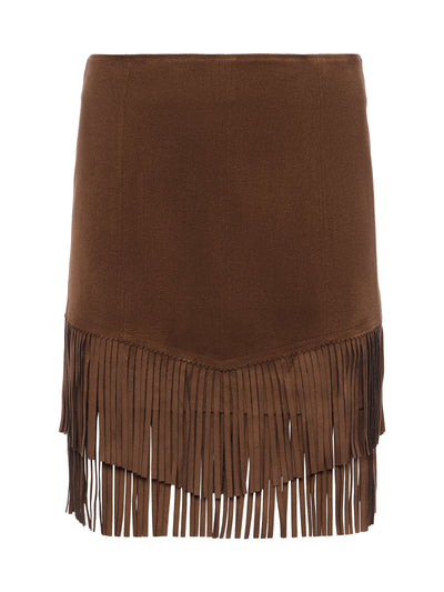 Lyle Fringe Mini Skirt Carafe Brown-L'Agence-Tocca Finita