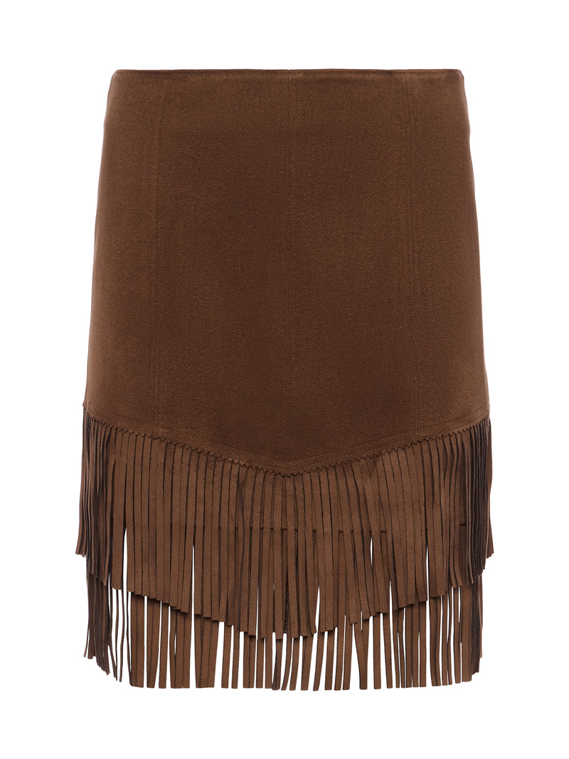 Lyle Fringe Mini Skirt Carafe Brown-L&