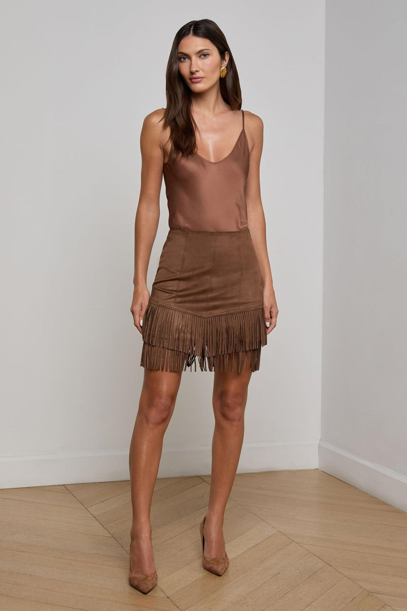 Lyle Vegan Suede Mini Skirt Carafe Brown-L&