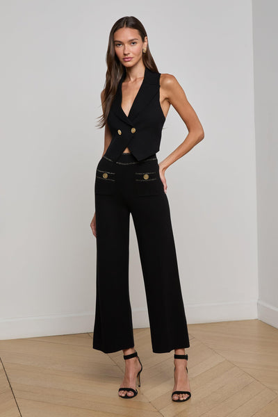 Madrid Wide Leg Knit Pant Black/Gold-L'Agence-Tocca Finita