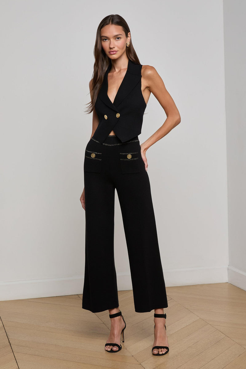 Madrid Wide Leg Knit Pant Black/Gold-L&