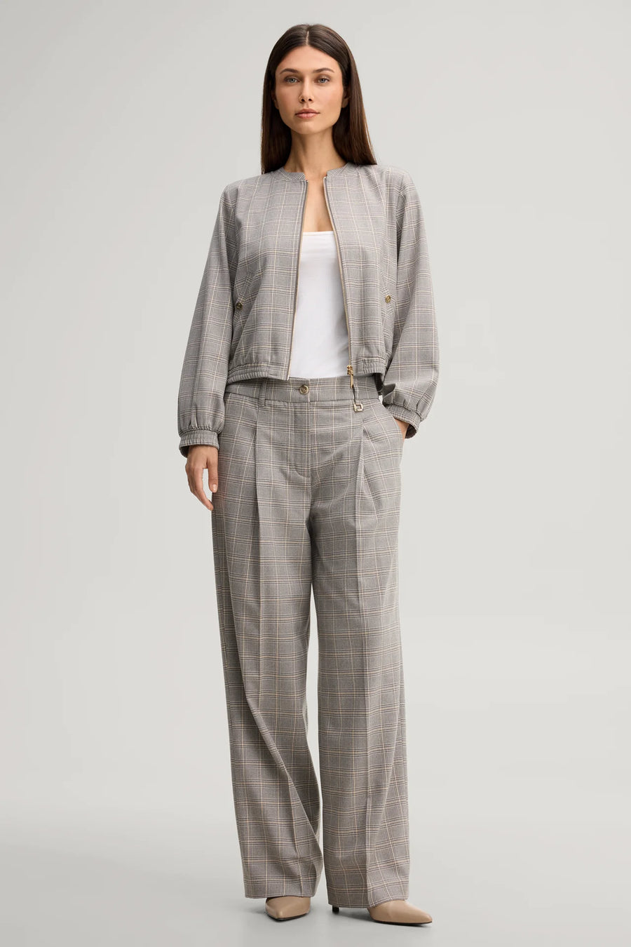 Marlene Trousers In Grey-Beige Chequered Pattern-JOOP!-Tocca Finita