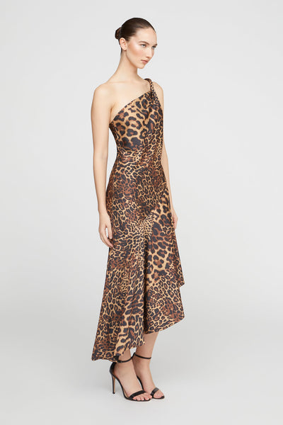 Mavis Satin Midi Dress Leopard-Halston-Tocca Finita