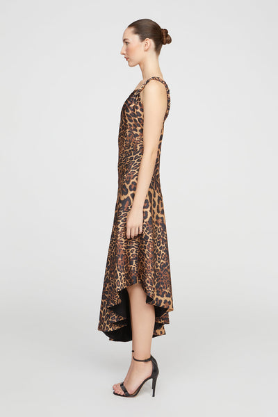 Mavis Satin Midi Dress Leopard-Halston-Tocca Finita