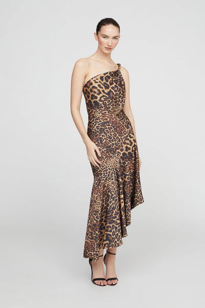 Mavis Satin Midi Dress Leopard-Halston-Tocca Finita