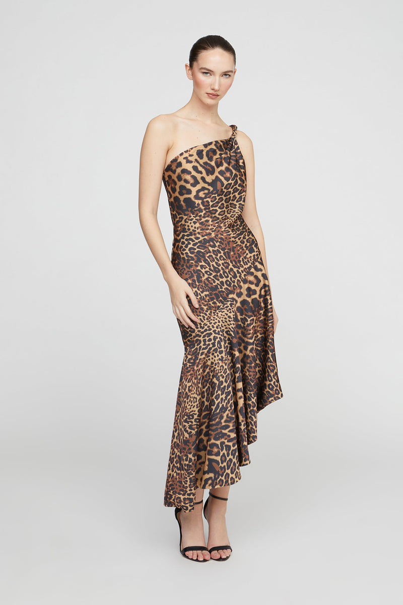 Mavis Satin Midi Dress Leopard-Halston-Tocca Finita