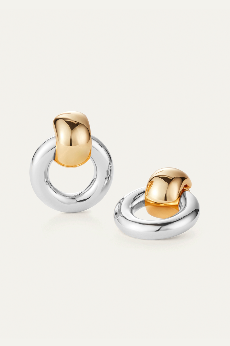 Mega Faye Knockers Earrings Two Tone-Jenny Bird-Tocca Finita