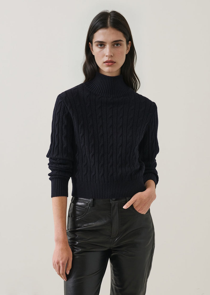 Merino Cable Mock Neck-Patrick Assaraf-Tocca Finita