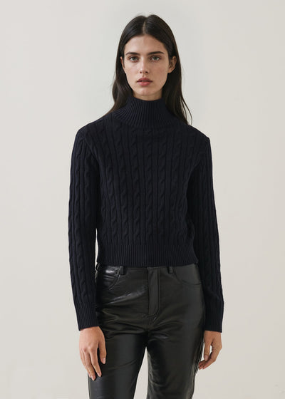Merino Cable Mock Neck-Patrick Assaraf-Tocca Finita