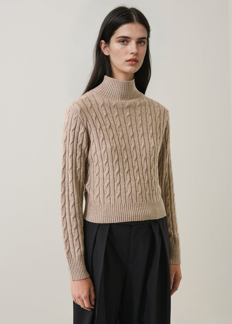 Merino Cable Mock Neck-Patrick Assaraf-Tocca Finita