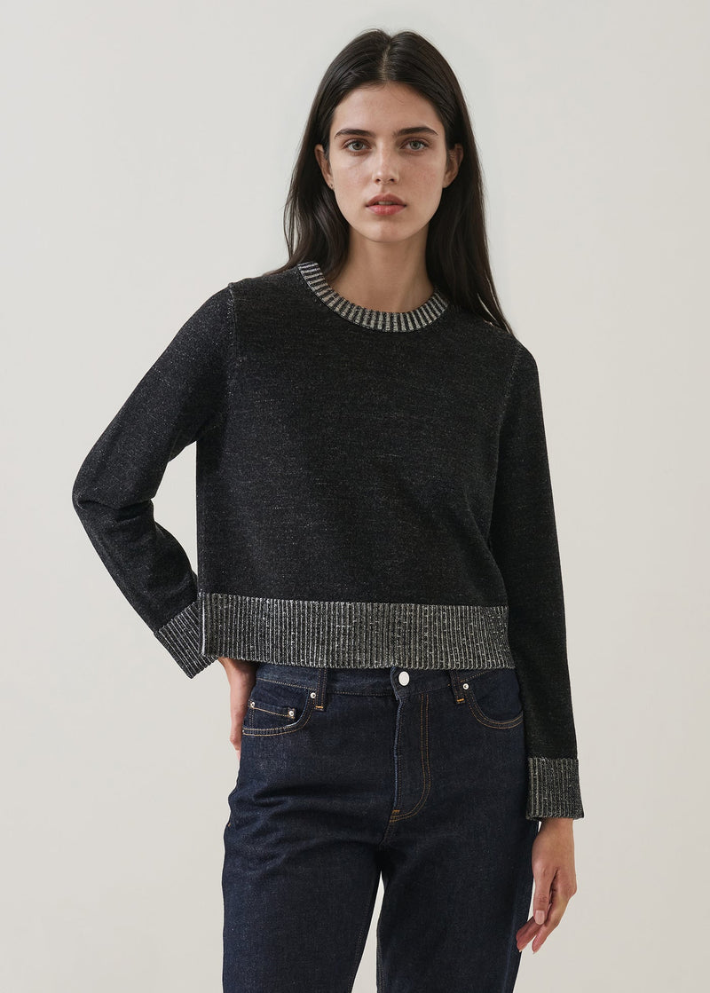 Merino Plaited Cropped Crewneck Black-Patrick Assaraf-Tocca Finita