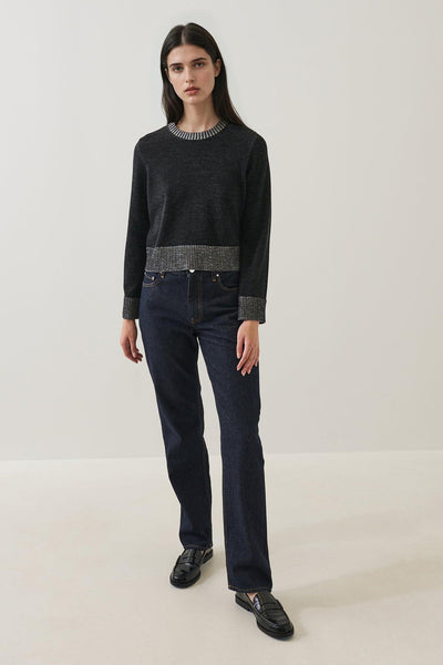 Merino Plaited Cropped Crewneck Black-Patrick Assaraf-Tocca Finita