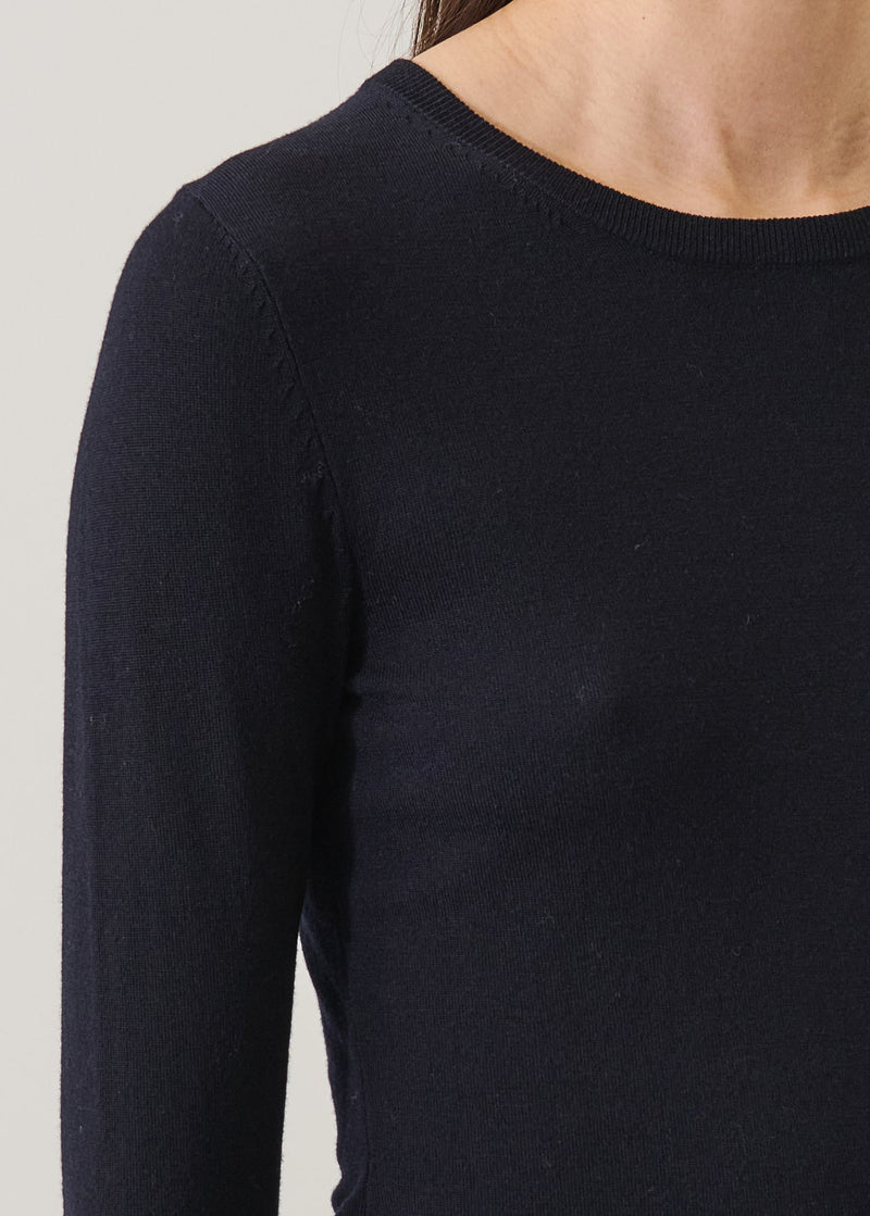 Merino Wool Fitted Crewneck Dark Navy-Patrick Assaraf-Tocca Finita