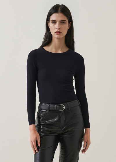 Merino Wool Fitted Crewneck Dark Navy-Patrick Assaraf-Tocca Finita