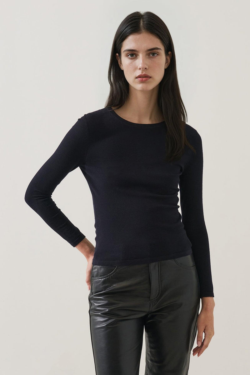 Merino Wool Fitted Crewneck Dark Navy-Patrick Assaraf-Tocca Finita