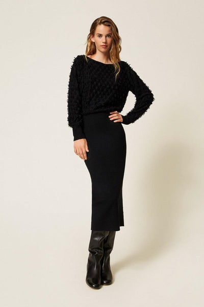 Midi Dress With Fringes Black-Twinset Actitude-Tocca Finita