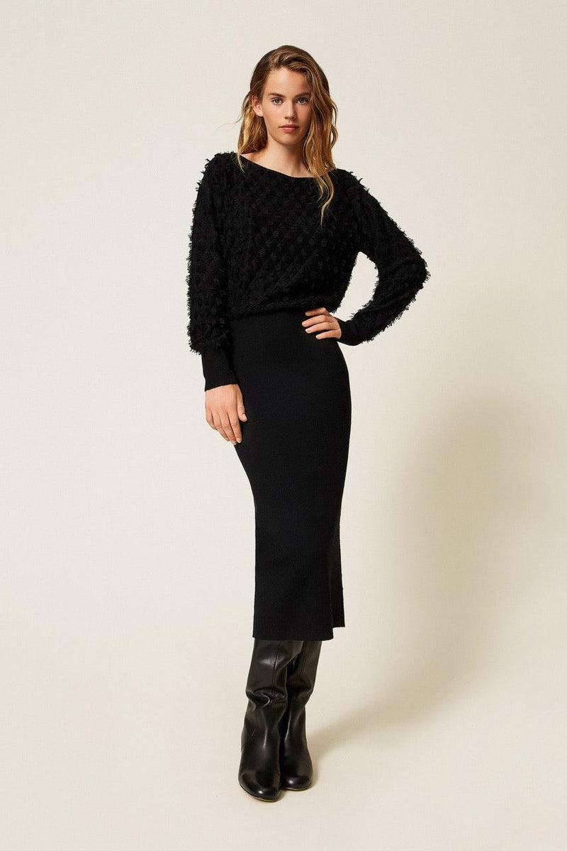 Midi Dress With Fringes Black-Twinset Actitude-Tocca Finita