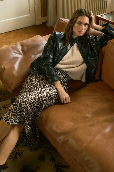 Midi Skirt With Leo Print And Stripes-Marc Aurel-Tocca Finita