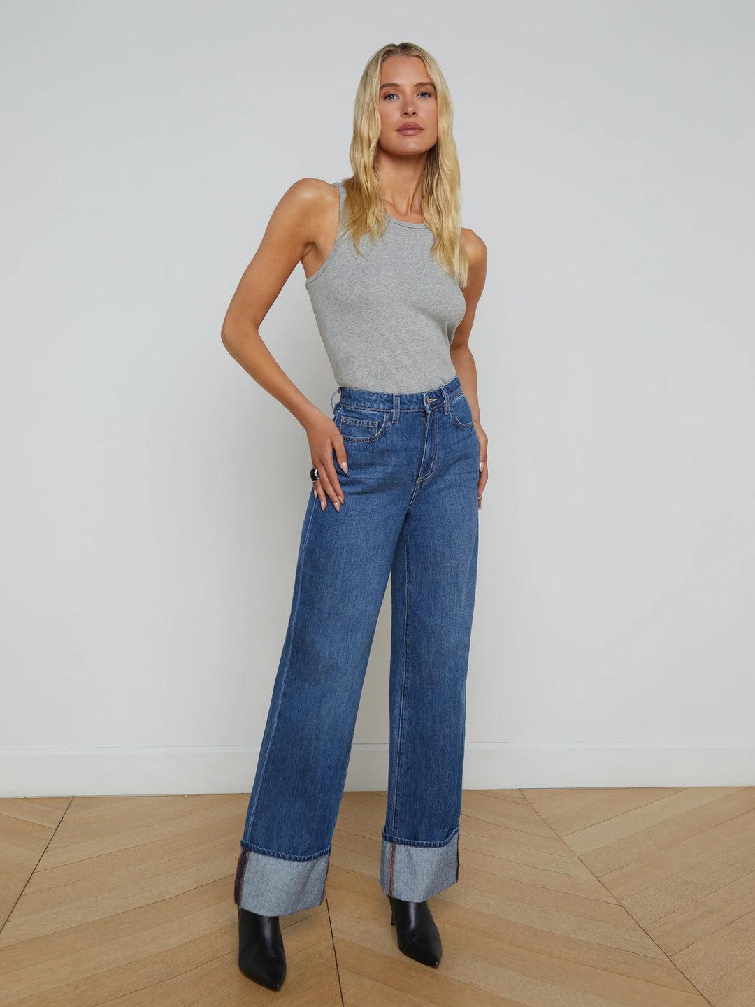 Miley Cuffed Wide Leg Jeans L Agence Tocca Finita