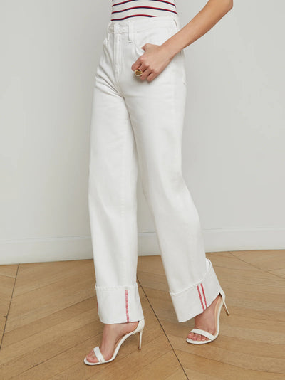 Miley Wide Leg Cuff Denim in Black/Scarlet Red-L'Agence-Tocca Finita