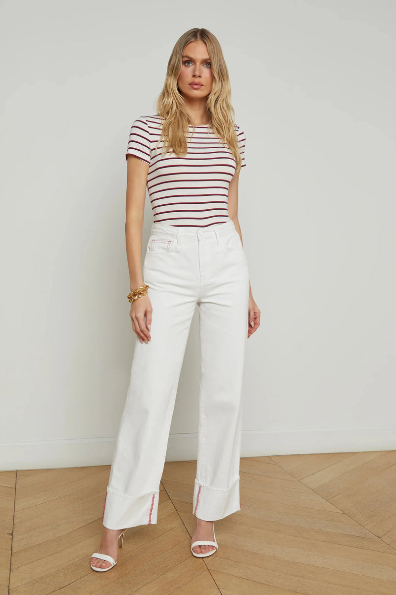 Miley Wide Leg Cuff Denim in Black/Scarlet Red-L&