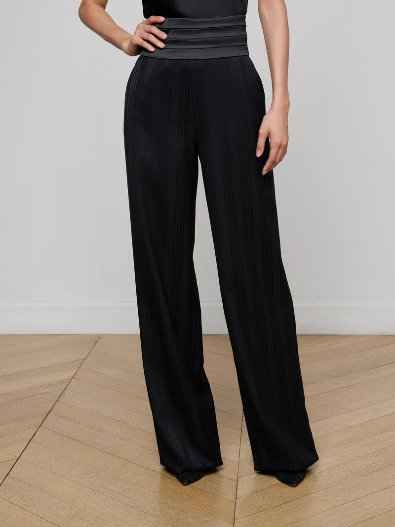 Minerva Cummerbund Trouser Black Shadow Stripe-L&