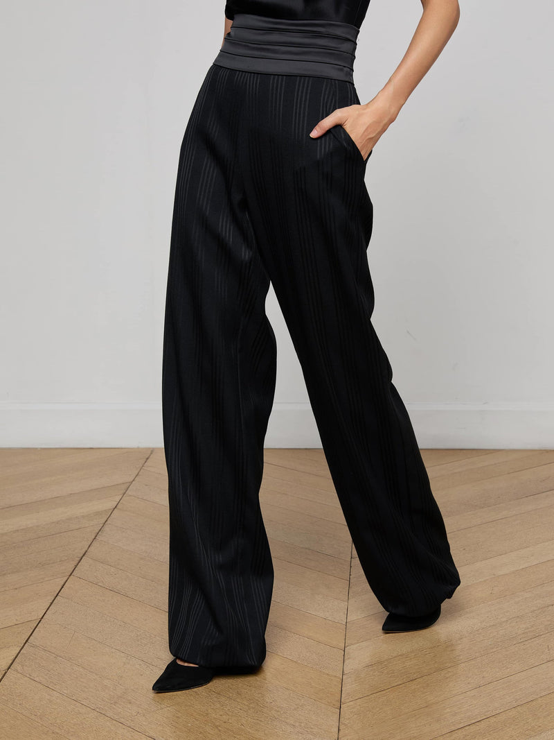 Minerva Cummerbund Trouser Black Shadow Stripe-L&