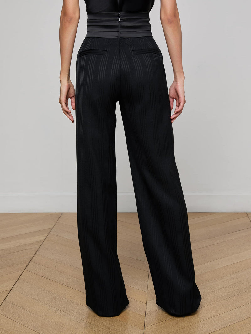 Minerva Cummerbund Trouser Black Shadow Stripe-L&