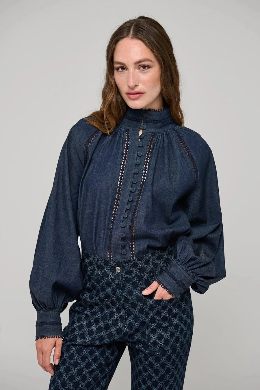 Monia Blouse Chambray Blue-Dea Kudibal-Tocca Finita