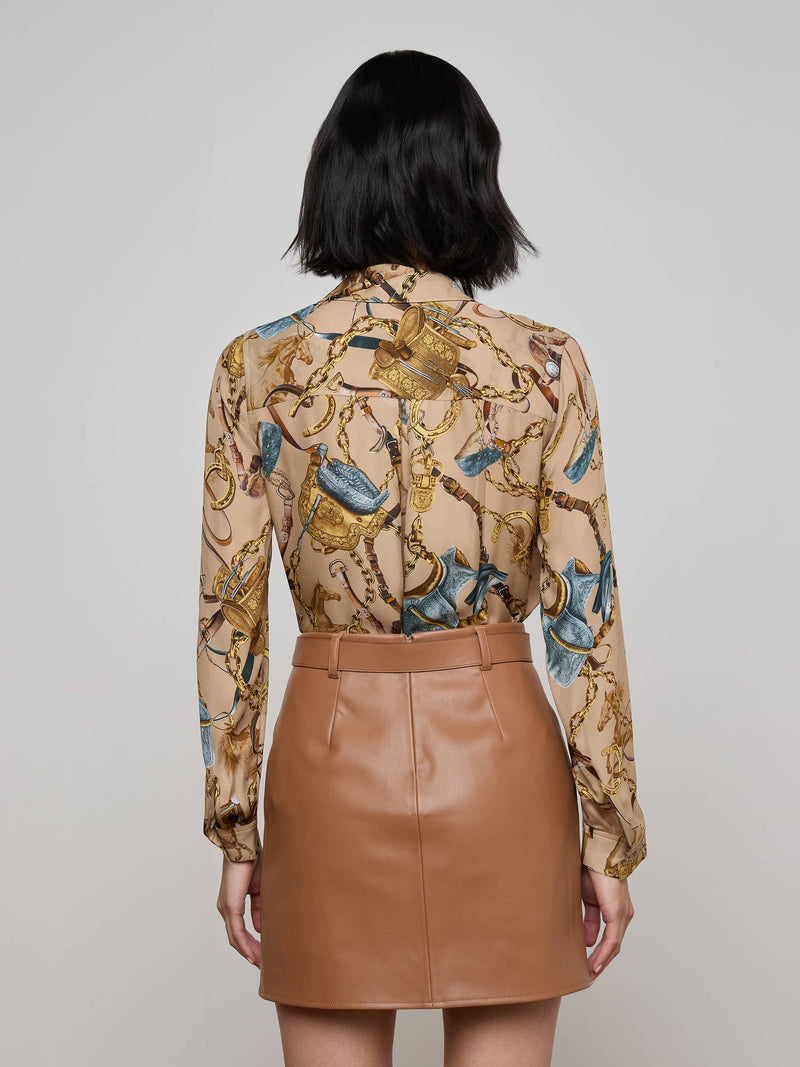 Nina Silk Blouse Dark Cappuccino Multi Equestrian Saddle-L&