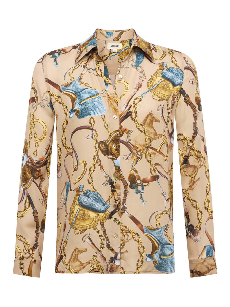 Nina Silk Blouse Dark Cappuccino Multi Equestrian Saddle-L&