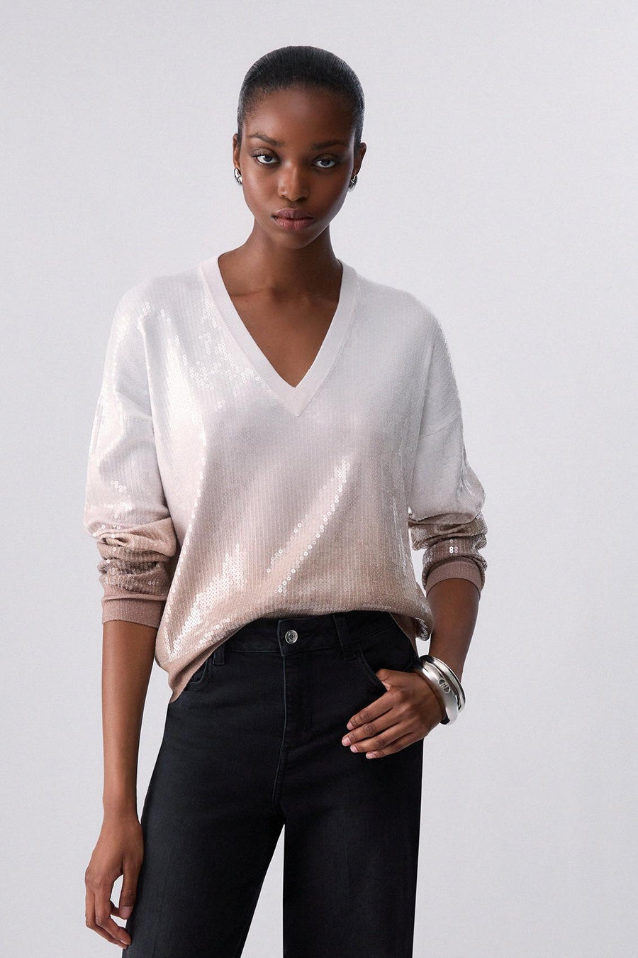 Ombre Sweater with Sequins Camel-Liu Jo-Tocca Finita