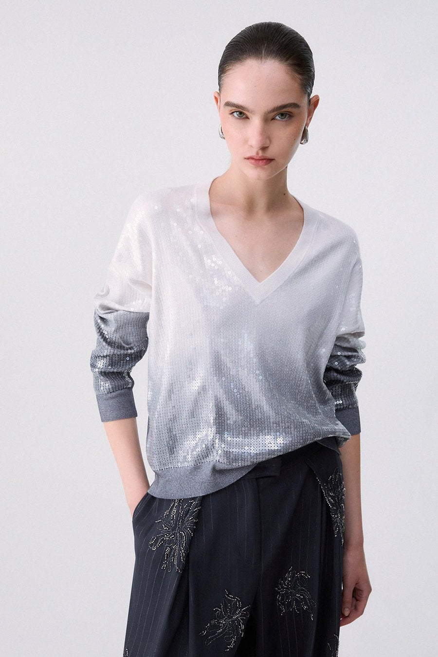Ombre Sweater with Sequins Gray-Liu Jo-Tocca Finita