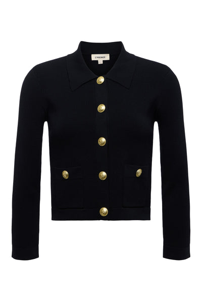 Osiris Collared Cardigan Black/Gold-L'Agence-Tocca Finita