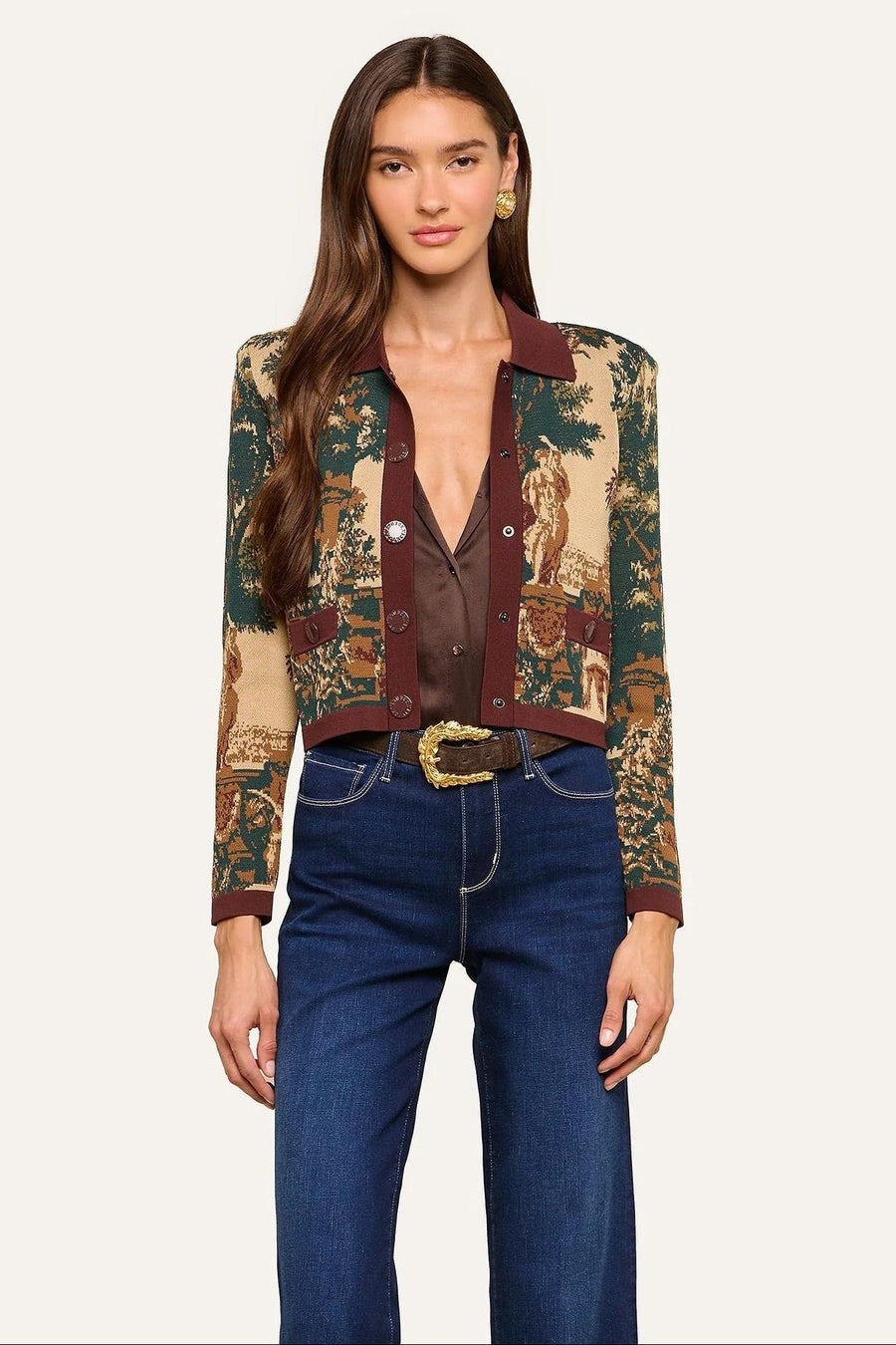 Osiris Jacquard Cardigan Multi Scenic Tapestry Print-L&