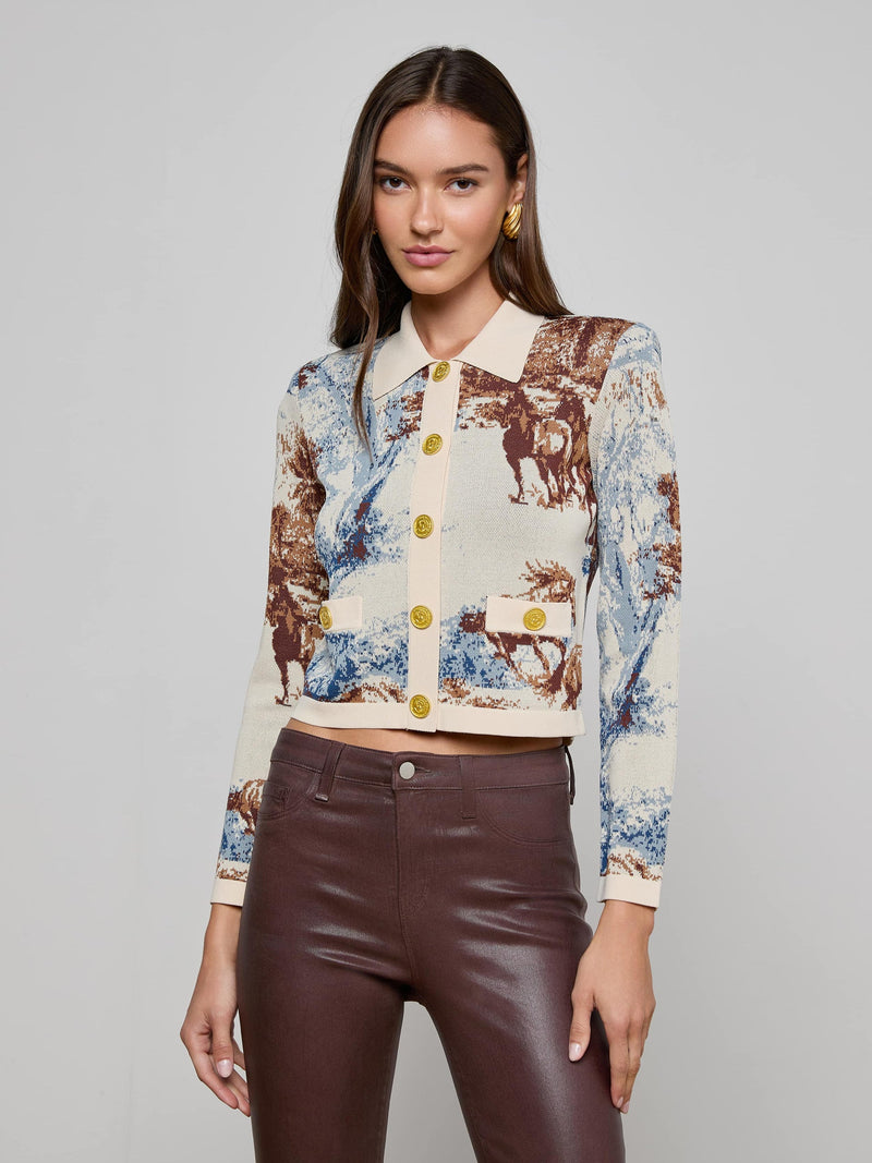 Osiris Jacquard Cardigan Tan Multi Western Toile-L&