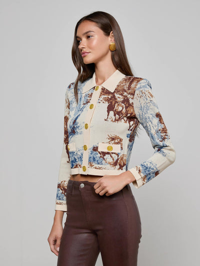 Osiris Jacquard Cardigan Tan Multi Western Toile-L'Agence-Tocca Finita