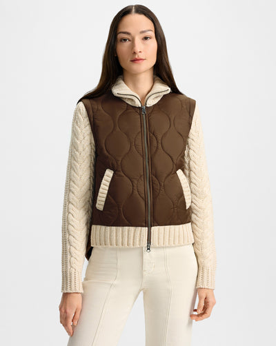 Patra Knit-Sleeve Quilted Jacket Mocha/Heathered Sand-Veronica Beard-Tocca Finita
