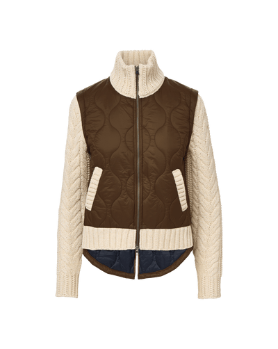 Patra Knit-Sleeve Quilted Jacket Mocha/Heathered Sand-Veronica Beard-Tocca Finita