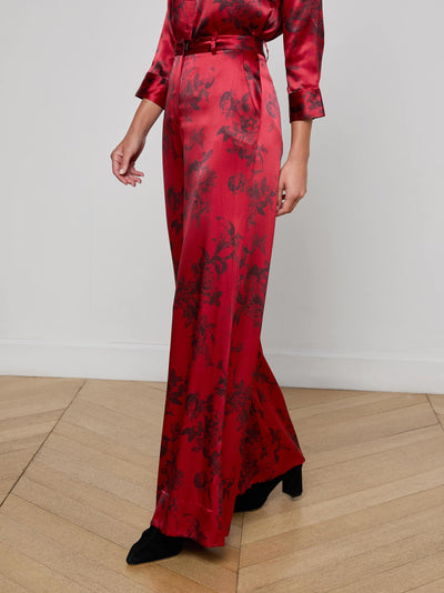 Pilar Silk Wide-Leg Pant Burgundy Painterly Floral-L'Agence-Tocca Finita