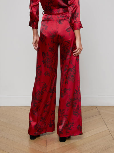 Pilar Silk Wide-Leg Pant Burgundy Painterly Floral-L'Agence-Tocca Finita