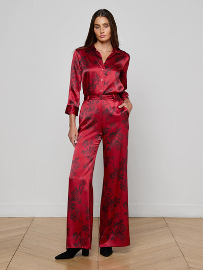 Pilar Silk Wide-Leg Pant Burgundy Painterly Floral-L'Agence-Tocca Finita