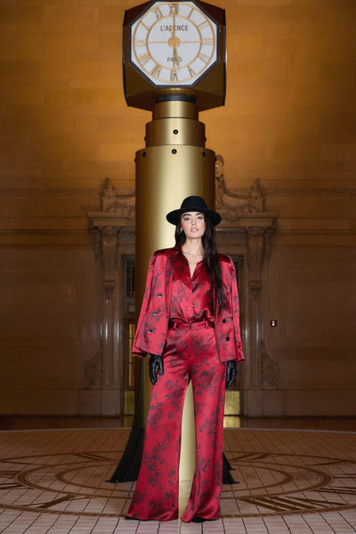 Pilar Silk Wide-Leg Pant Burgundy Painterly Floral-L'Agence-Tocca Finita