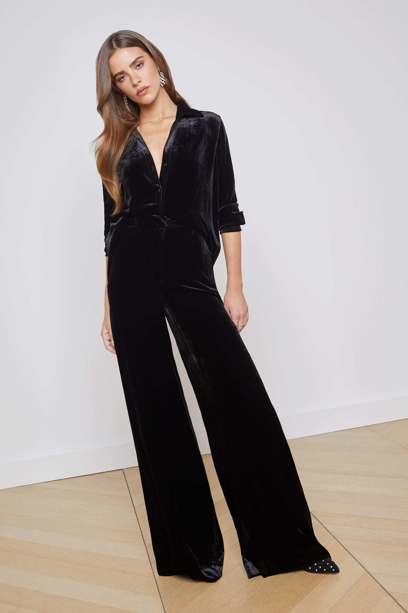 Pilar Velvet Wide-Leg Pant Black-L&