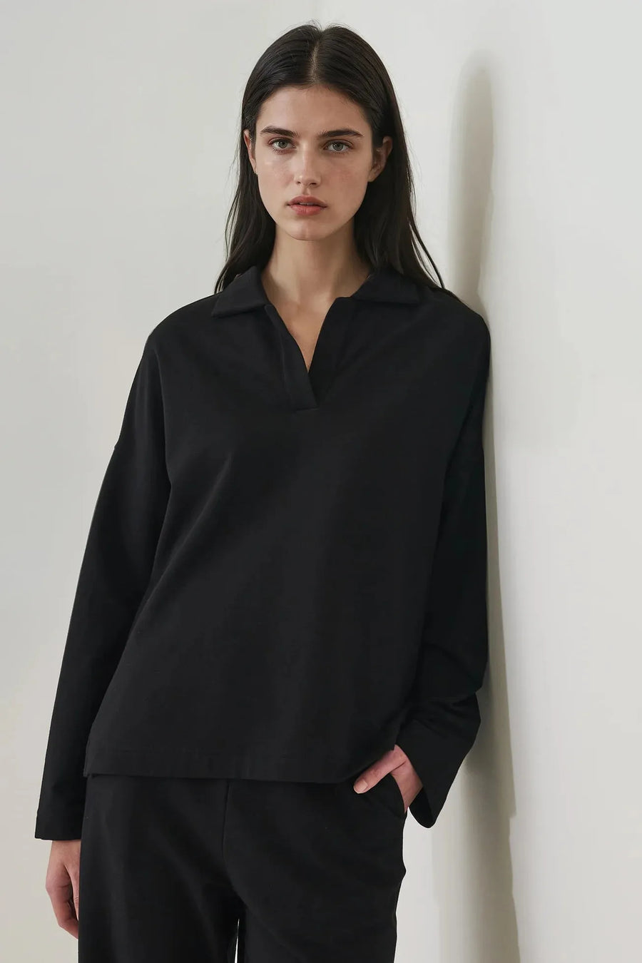 Pima Cotton French Terry Relaxed Polo Black-Patrick Assaraf-Tocca Finita