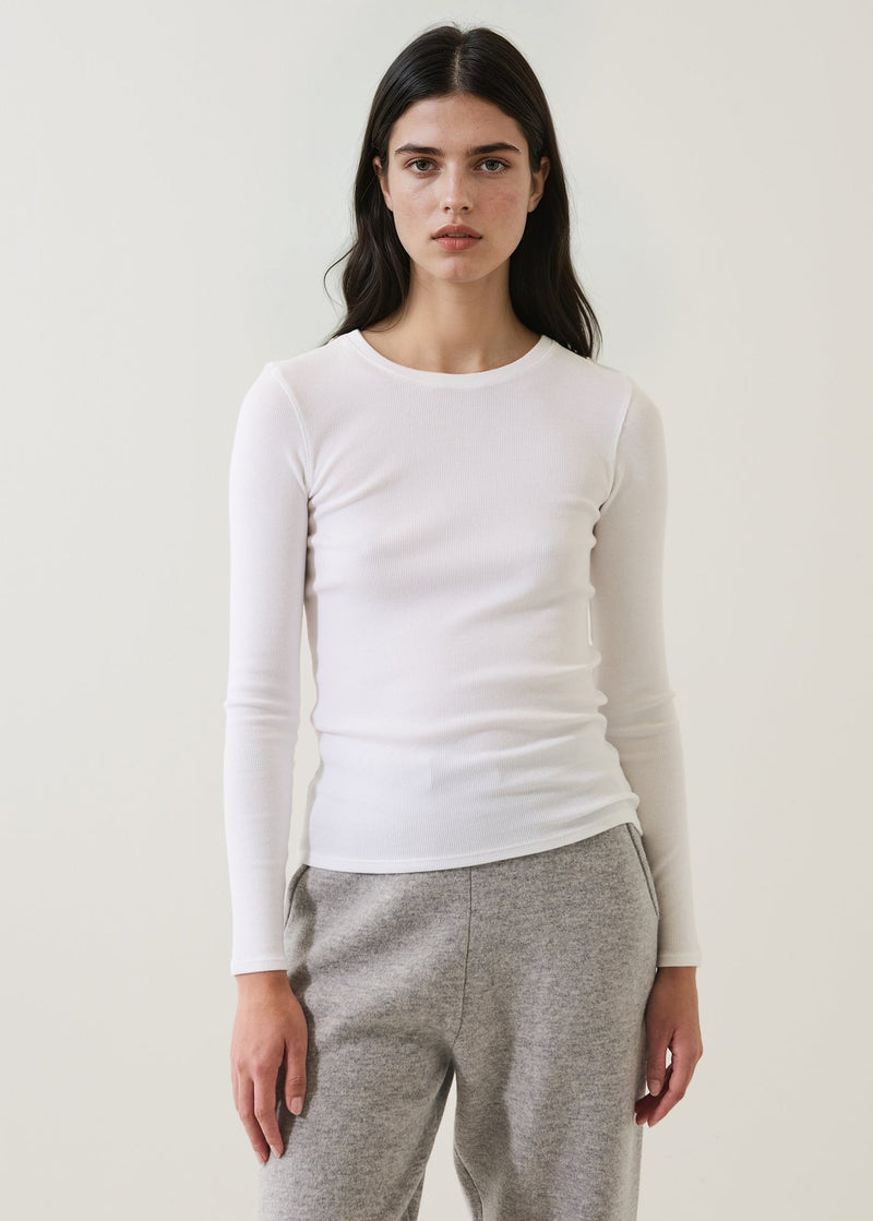 Pima Cotton Stretch Ribbed Long Sleeve Crew Neck T-Shirt White-Patrick Assaraf-Tocca Finita